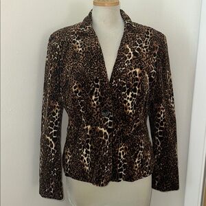 Focus 2000 leopard print velvet print jacket m medium brown black blazer
